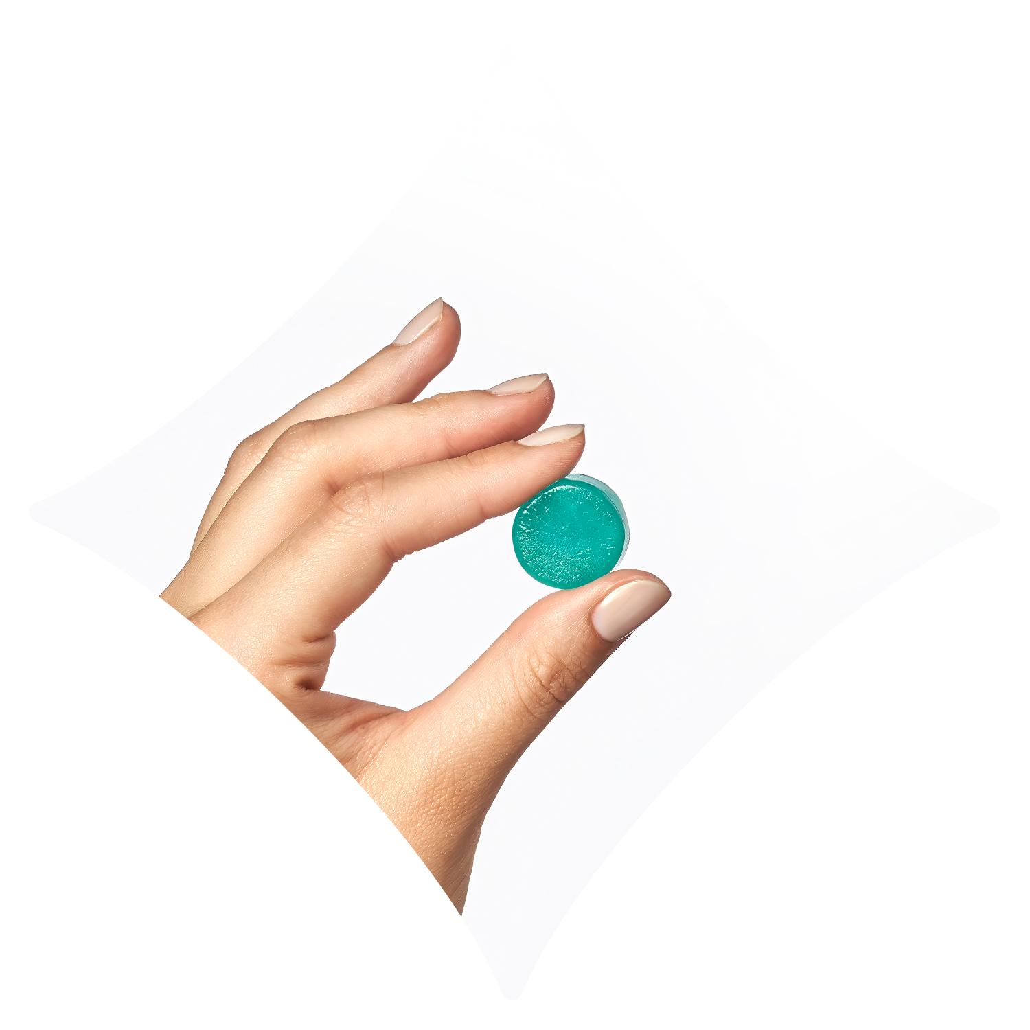 uma mão segurando uma goma individual verde menta da dozze